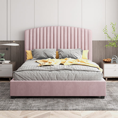 Camelia Double Bed Frame Velvet Upholstery High Headboard Quality Slats Metal Structure