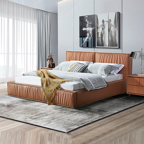 Louis Bed Frame PU Leather KD Slat in Wooden Legs