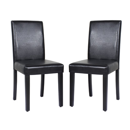 Wooden Dining Chairs Set of 2 – Black Leatherette, Solid Pine Legs