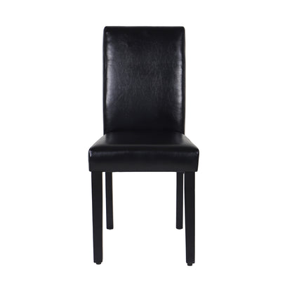Pair of black leatherette wooden dining chairs with solid pine legs from The Willow Stone Collective, ideal for kitchen and dining rooms.
