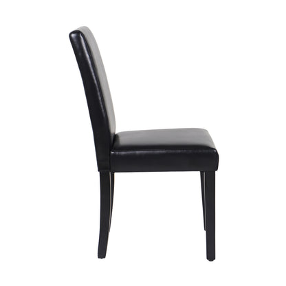 Pair of black leatherette wooden dining chairs with solid pine legs from The Willow Stone Collective, designed for kitchen and dining.