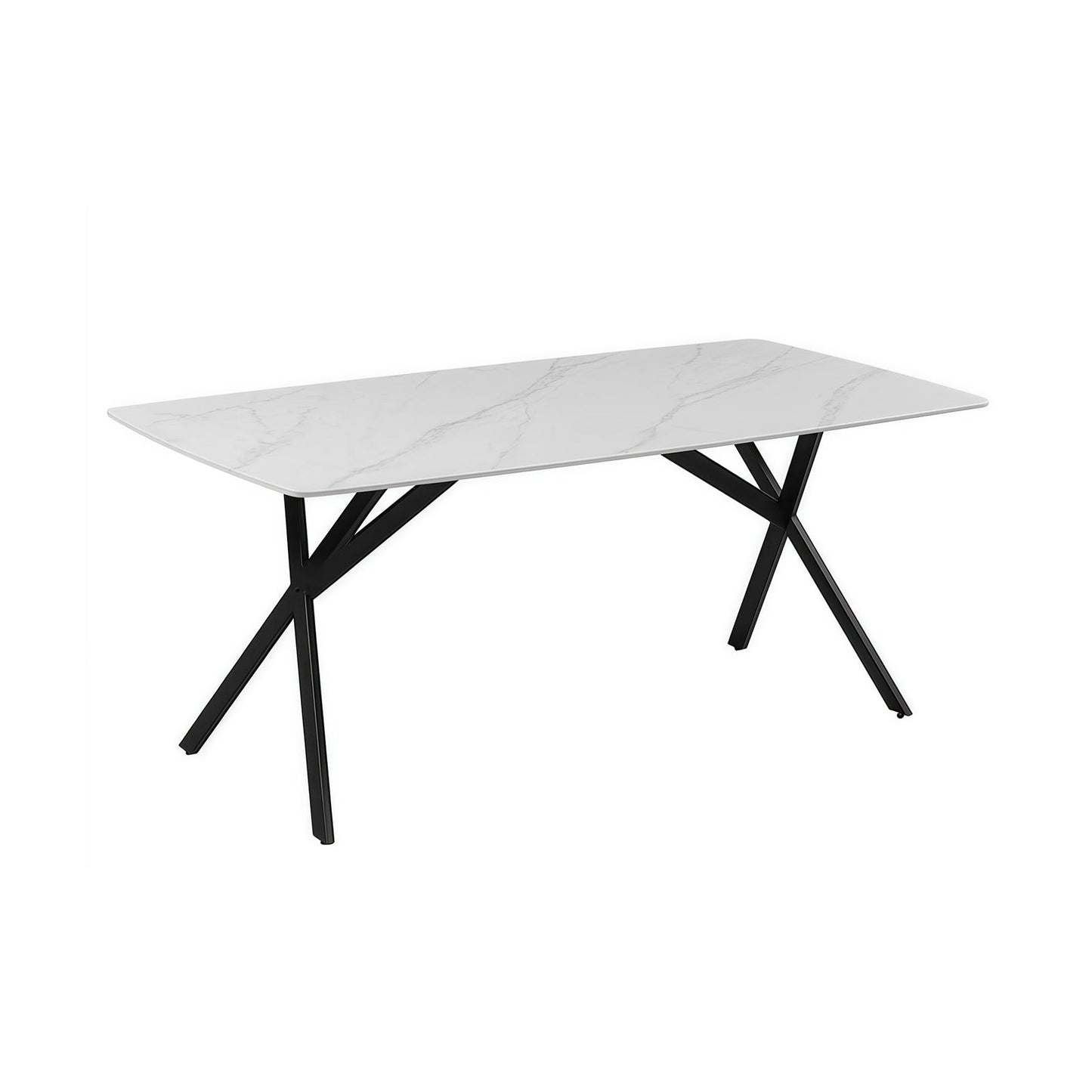 Dining Table – Rectangular White Sintered Stone Top with Powder Coated Iron Legs