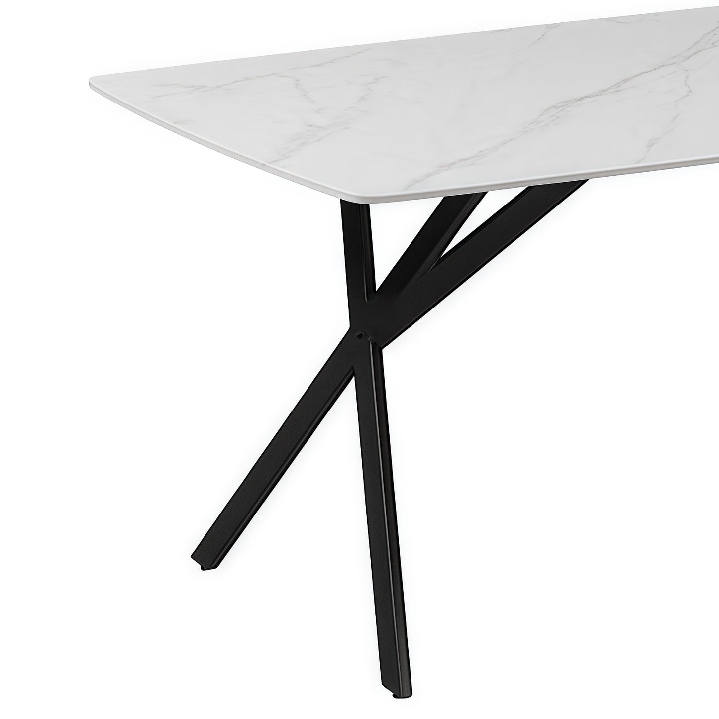 Dining Table – Rectangular White Sintered Stone Top with Powder Coated Iron Legs