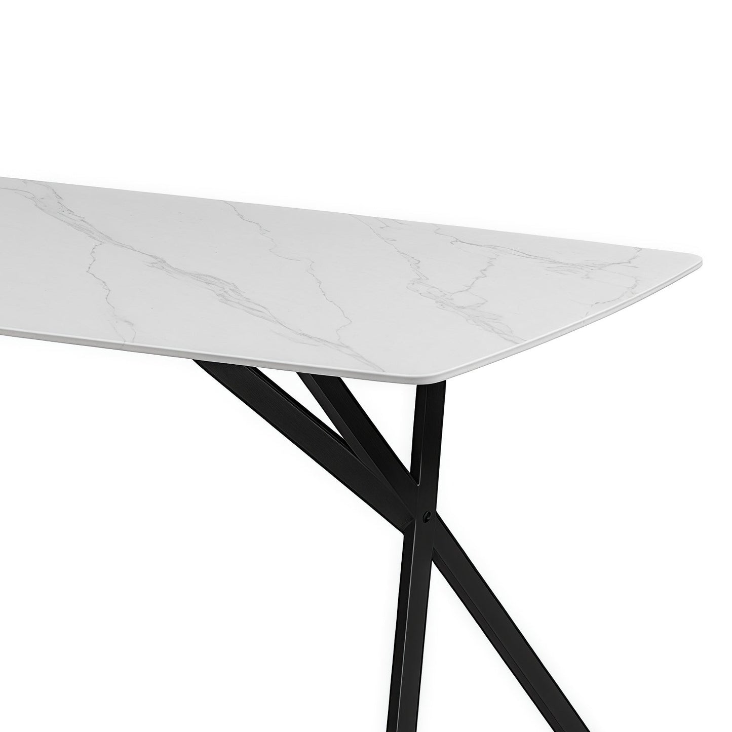 Dining Table – Rectangular White Sintered Stone Top with Powder Coated Iron Legs
