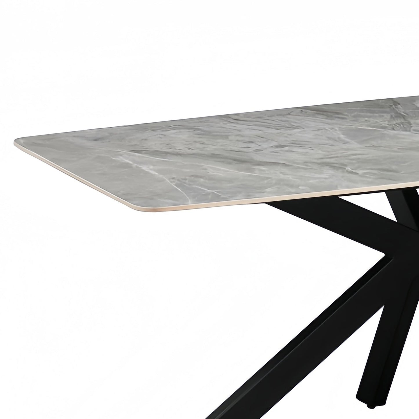 Dining Table – Rectangular Grey Sintered Stone Top with Powder Coated Iron Legs