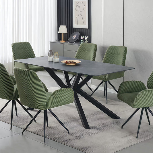 Dining Table – Rectangular Green Sintered Stone Top with Powder Coated Iron Legs