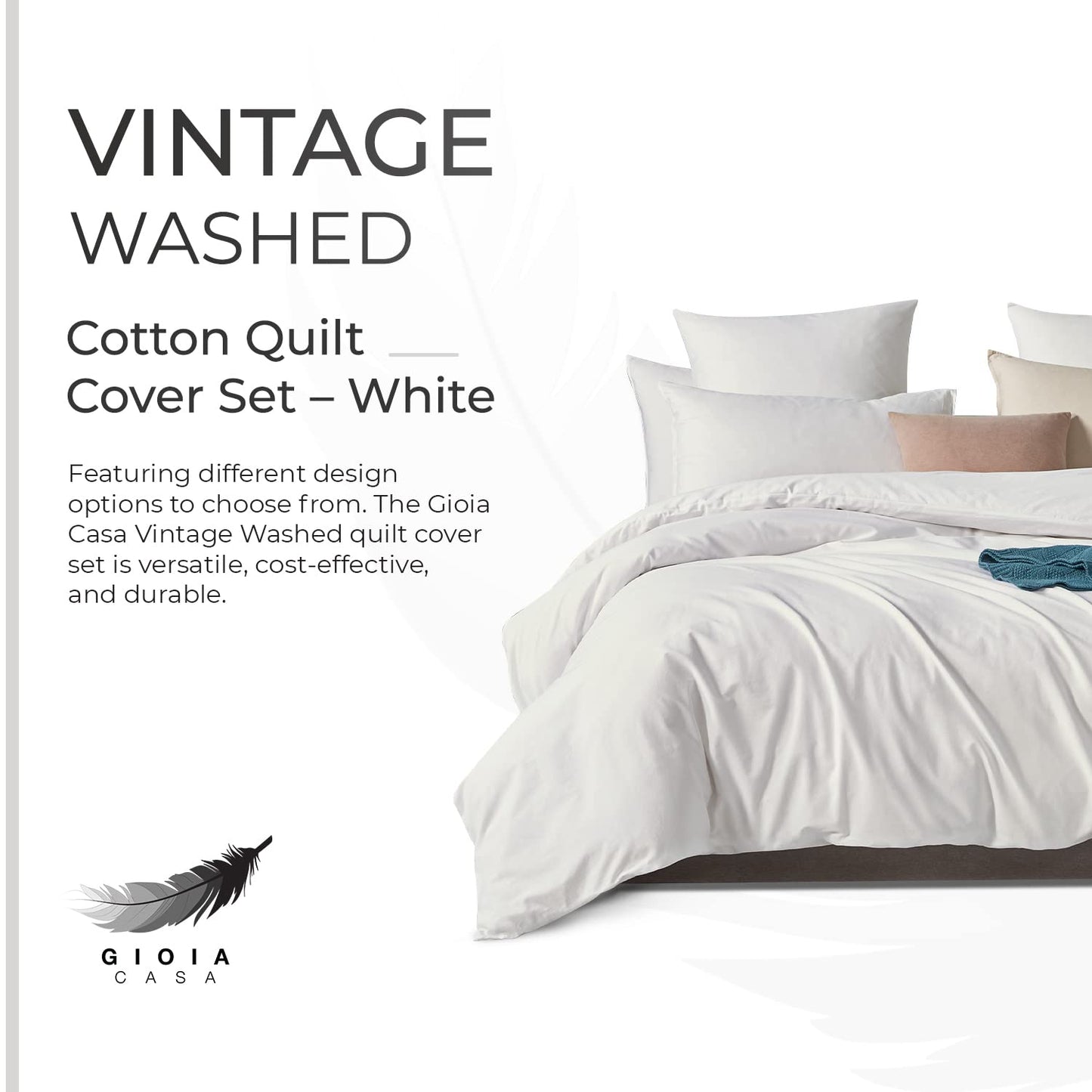 100% Cotton Vintage Washed Bed Quilt Cover Set - Soft, Breathable, and Durable Bedding