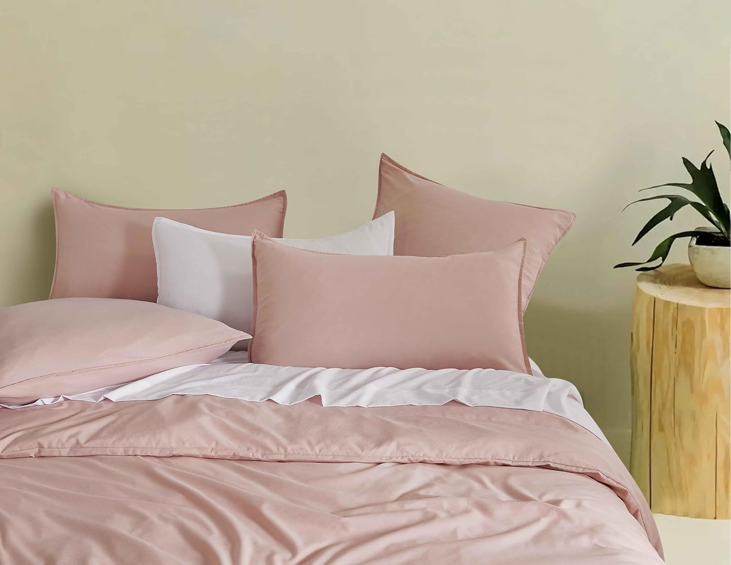 Vintage Washed Microfibre Quilt Cover Set (Pink, Double)