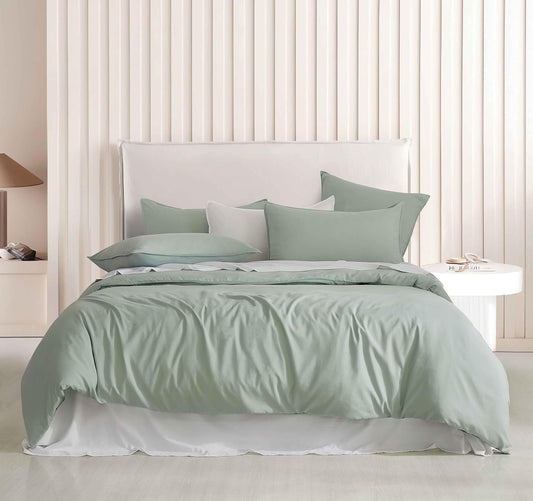 Vintage Washed Microfibre Quilt Cover Set in Sage with Multiple Size Options