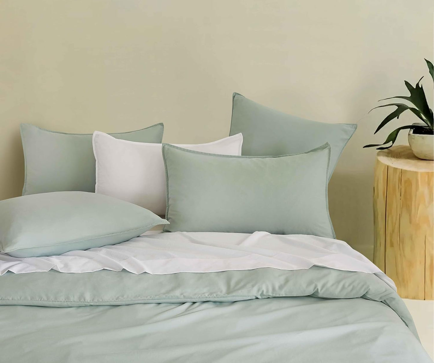 Vintage Washed Microfibre Quilt Cover Set in Sage with Multiple Size Options