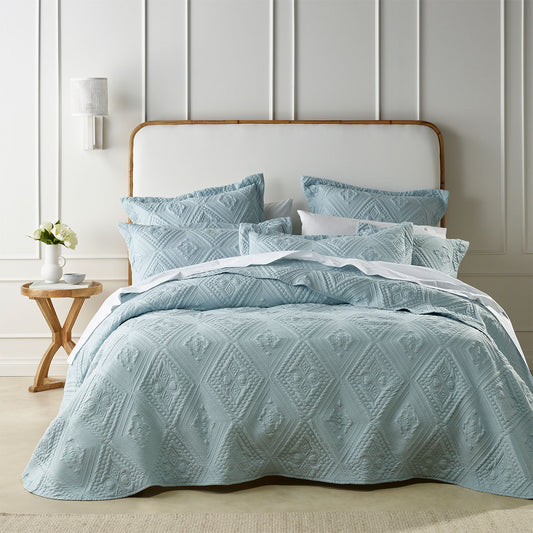 Bianca Aspen Sky Blue Embroidered Bedspread Set