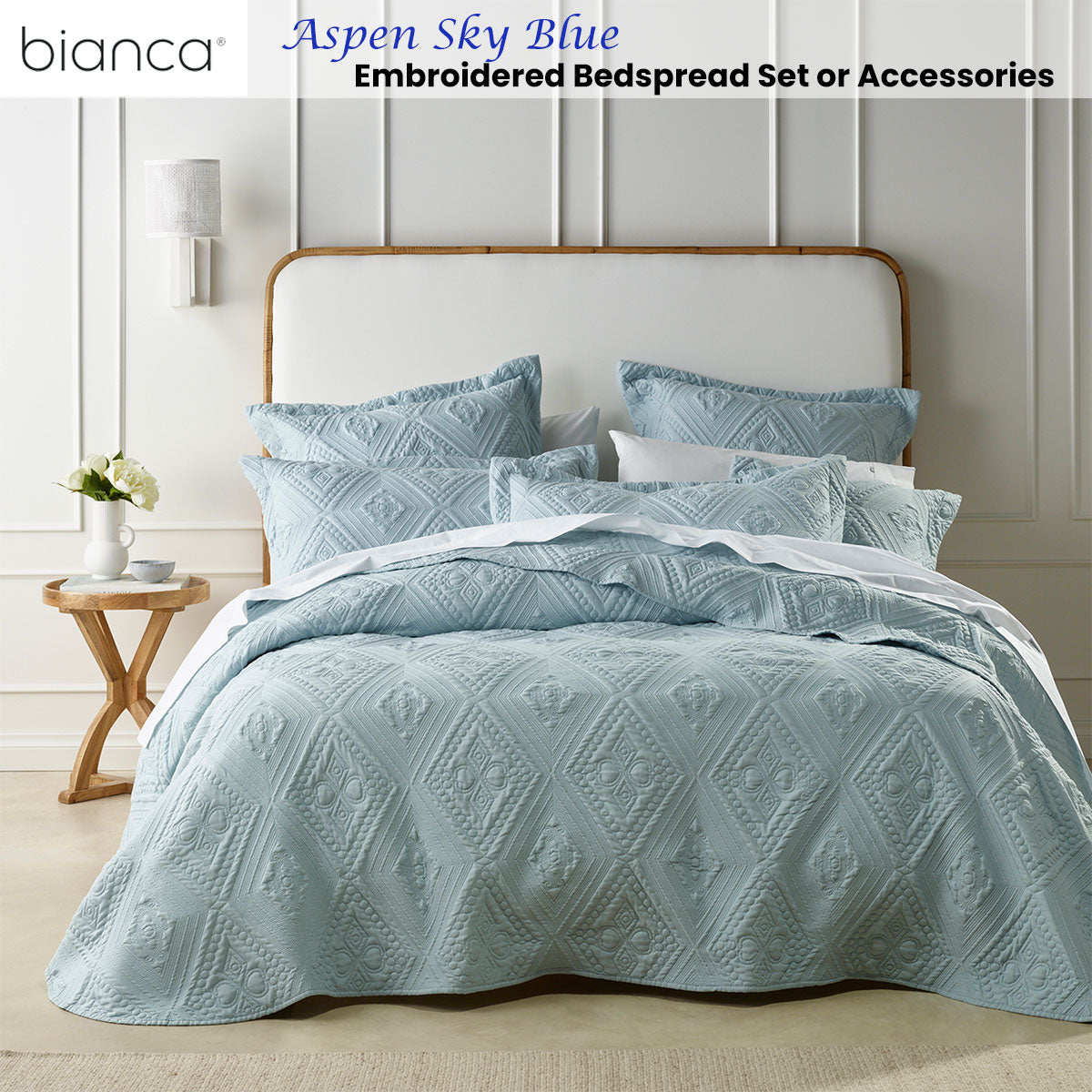 Bianca Aspen Sky Blue Embroidered Bedspread Set