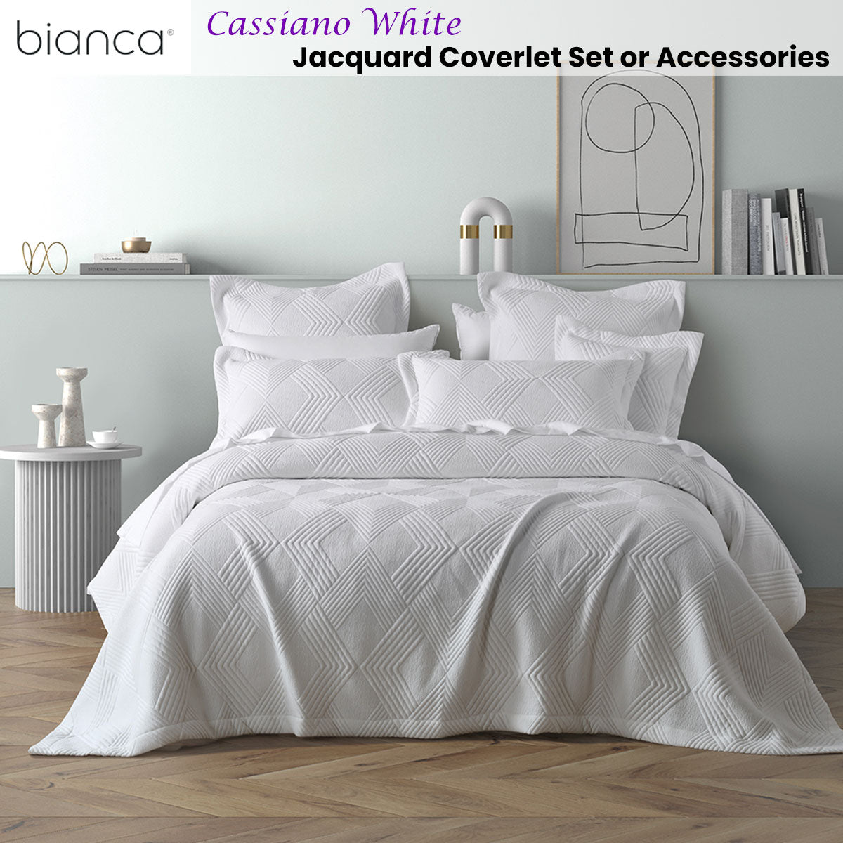 Bianca Cassiano White Polyester Jacquard Coverlet Set for Beds