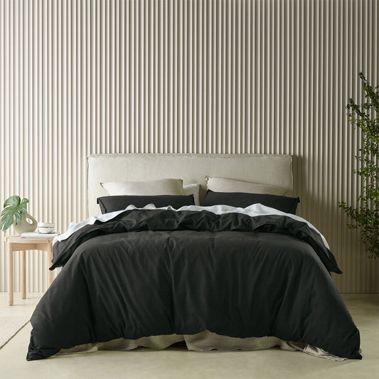 Bianca Acacia Charcoal Vintage Washed Cotton Quilt Cover Set
