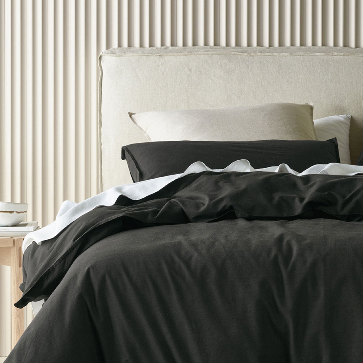Bianca Acacia Charcoal Vintage Washed Cotton Quilt Cover Set