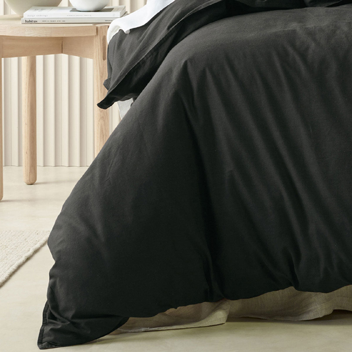 Bianca Acacia Charcoal Vintage Washed Cotton Quilt Cover Set
