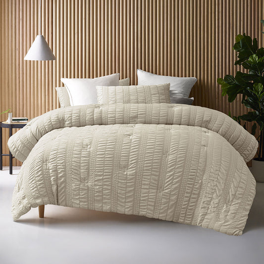Accessorize Seersucker Natural 3 Piece Comforter Set for Bedroom Comfort and Style