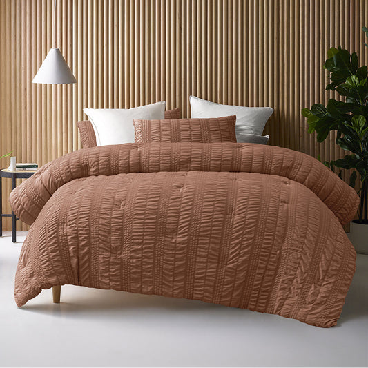 Accessorize Seersucker Tobacco 3 Piece Comforter Set for Bedroom Bedding Collection
