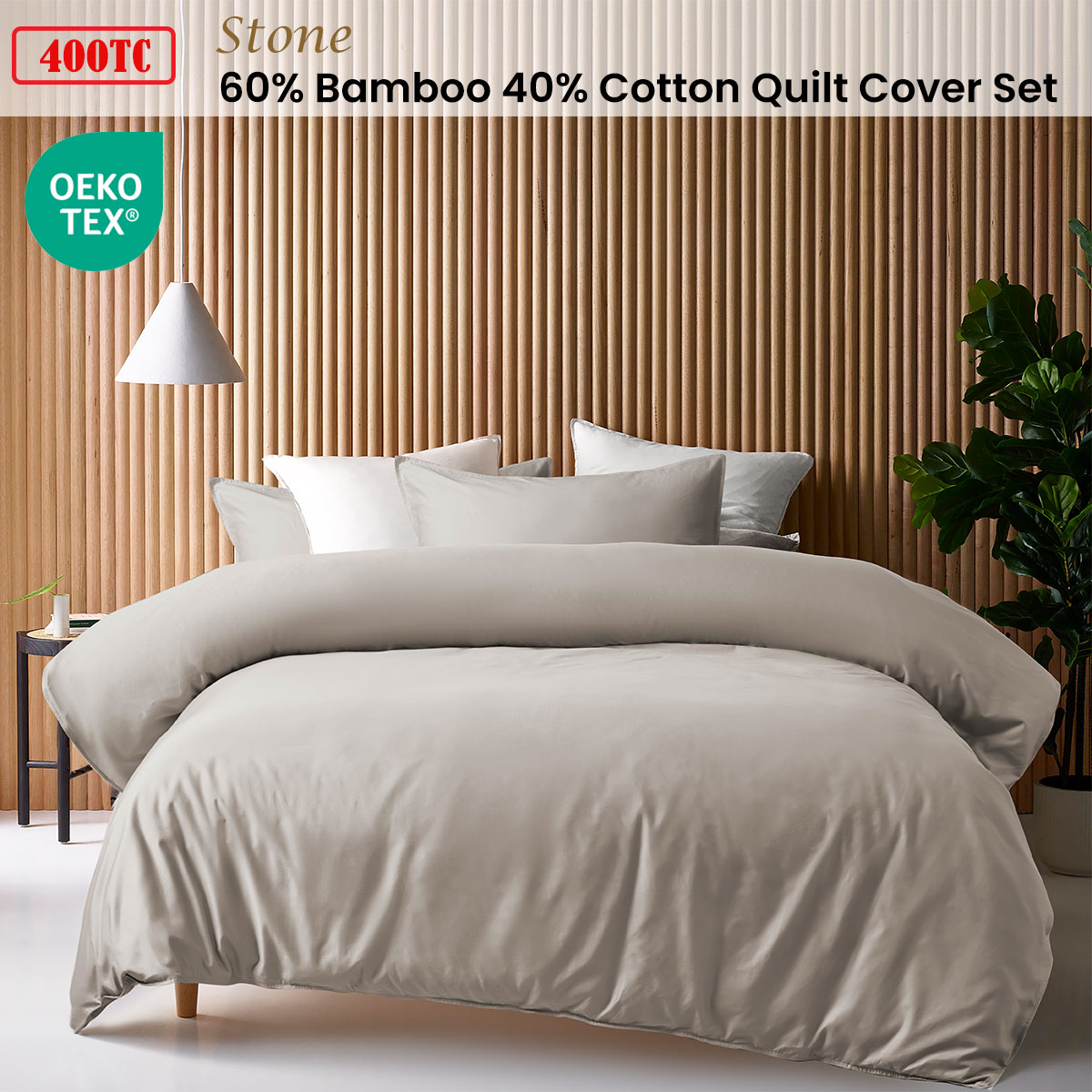 Accessorize Stone 400TC Bamboo Cotton Double Stitched Quilt Cover Set