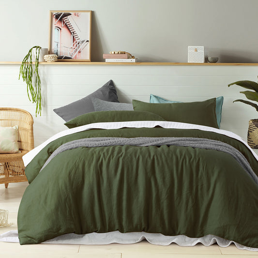 100% Linen Olive Quilt Cover Set