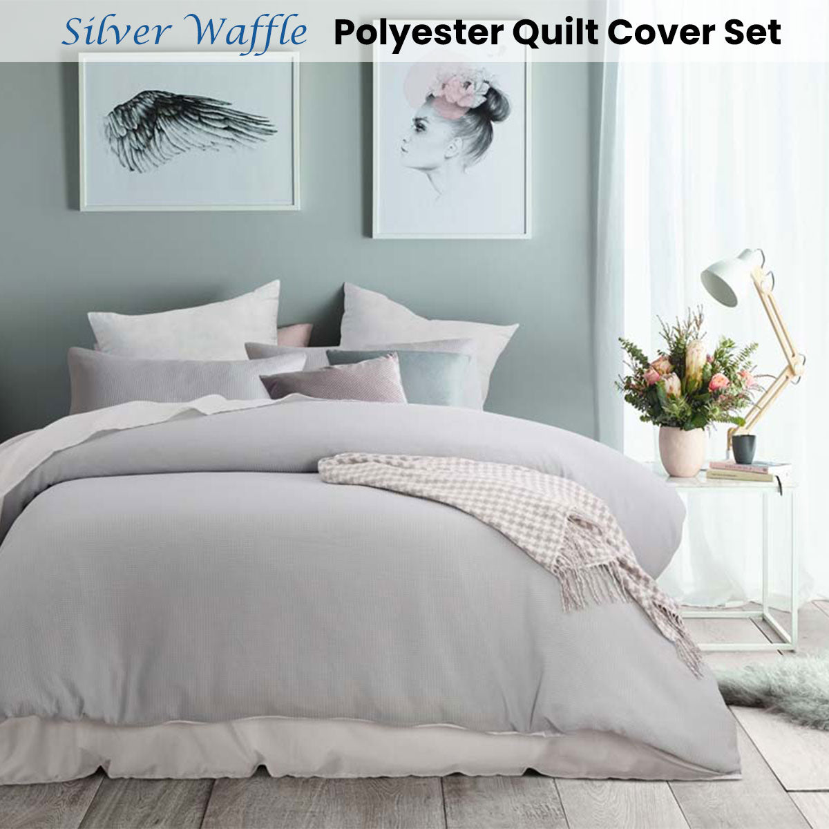 Accessorize Silver Waffle Polyester Quilt Cover Set