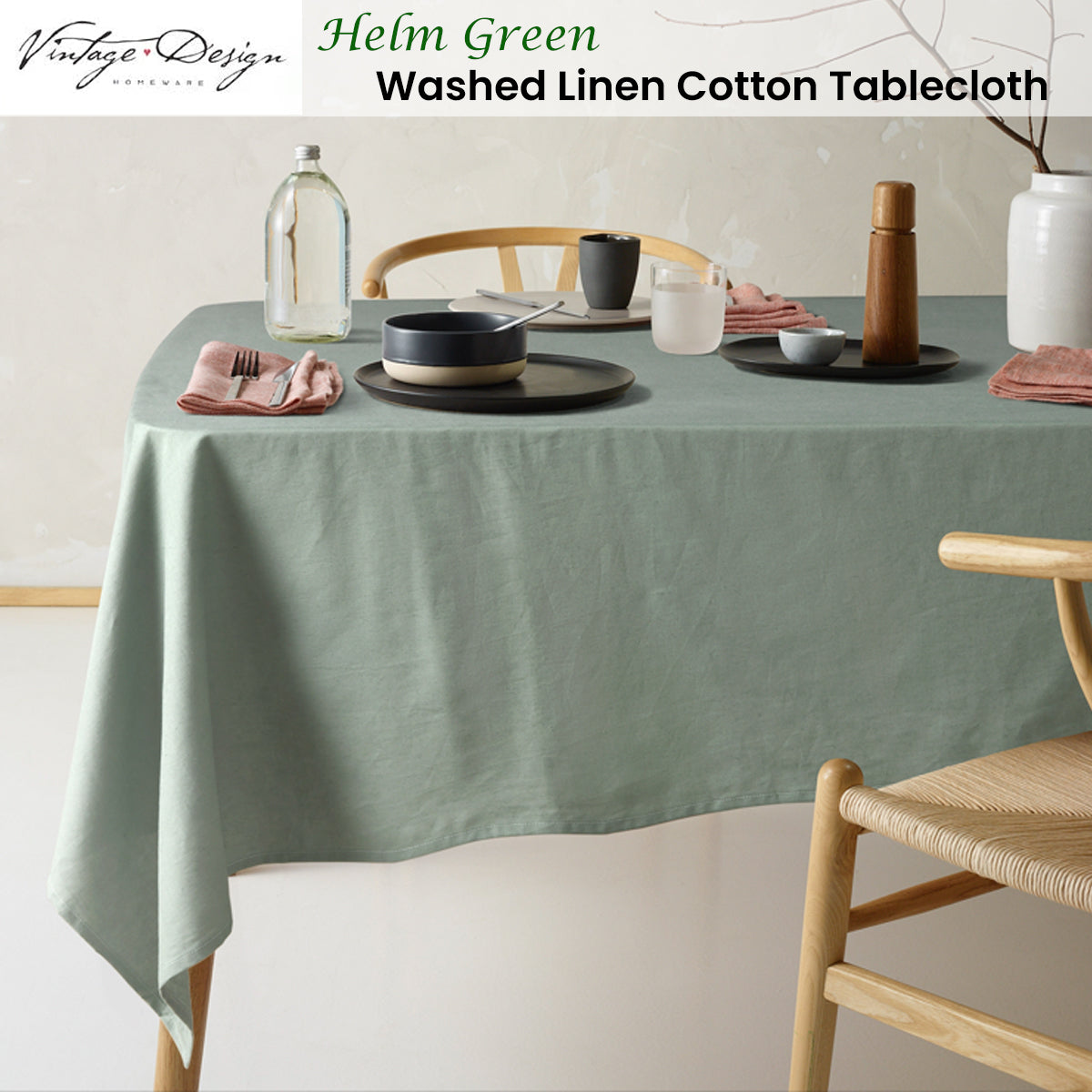 Vintage Design Homewares Helm Washed Linen Cotton Tablecloth 180cm Diameter Round