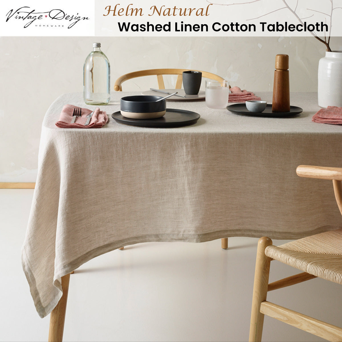 Vintage Design Homewares Helm Washed Linen Cotton Tablecloth 180cm Diameter Round