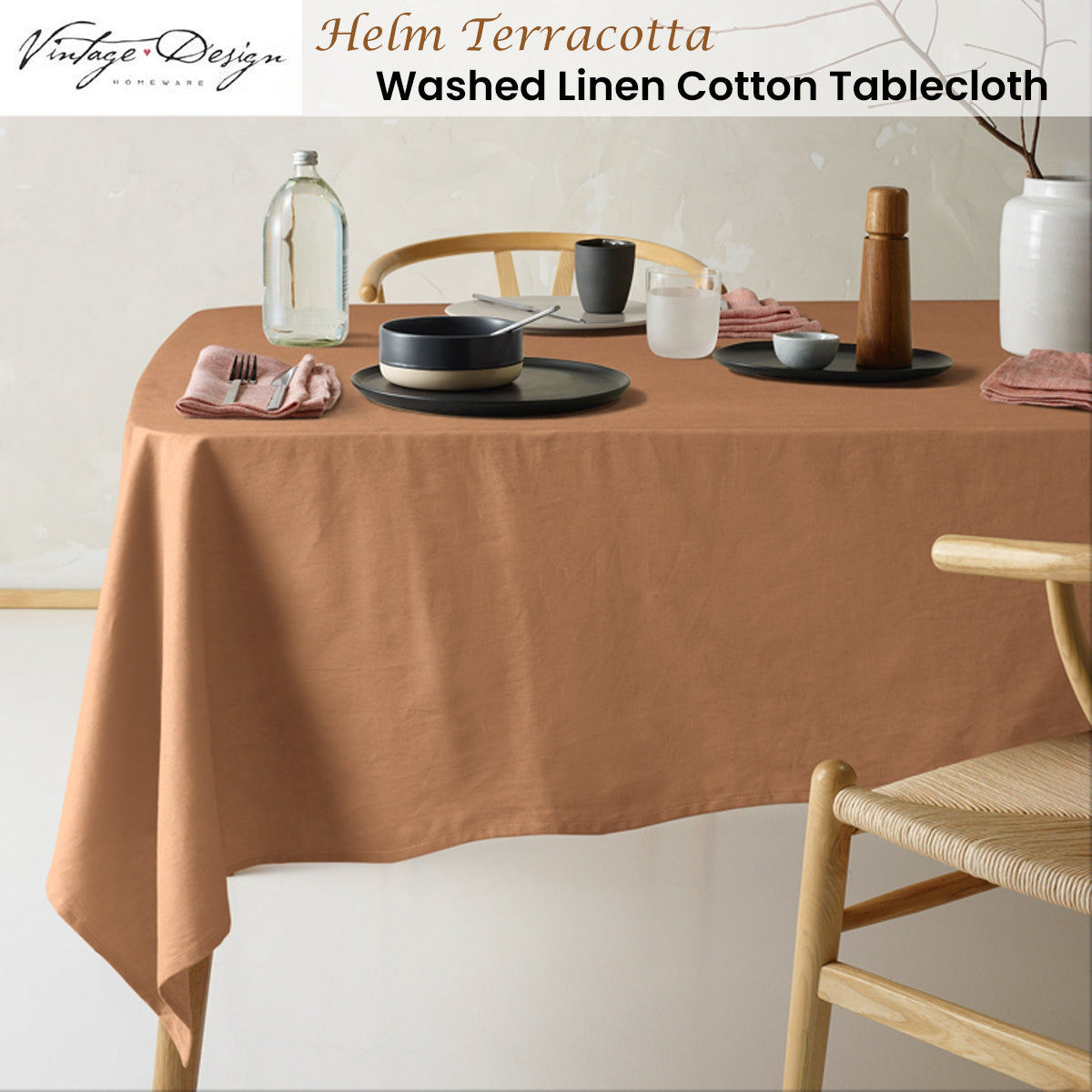 Vintage Design Homewares Helm Washed Linen Cotton Tablecloth 180cm Diameter Round