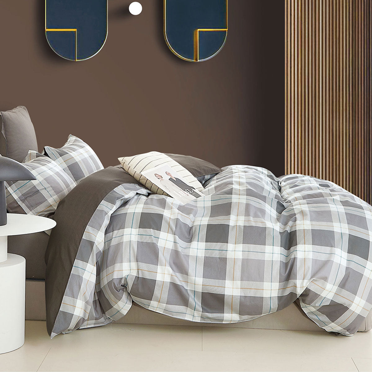 Ardor 250TC Chester Plaid Cotton Sateen Quilt Cover Set