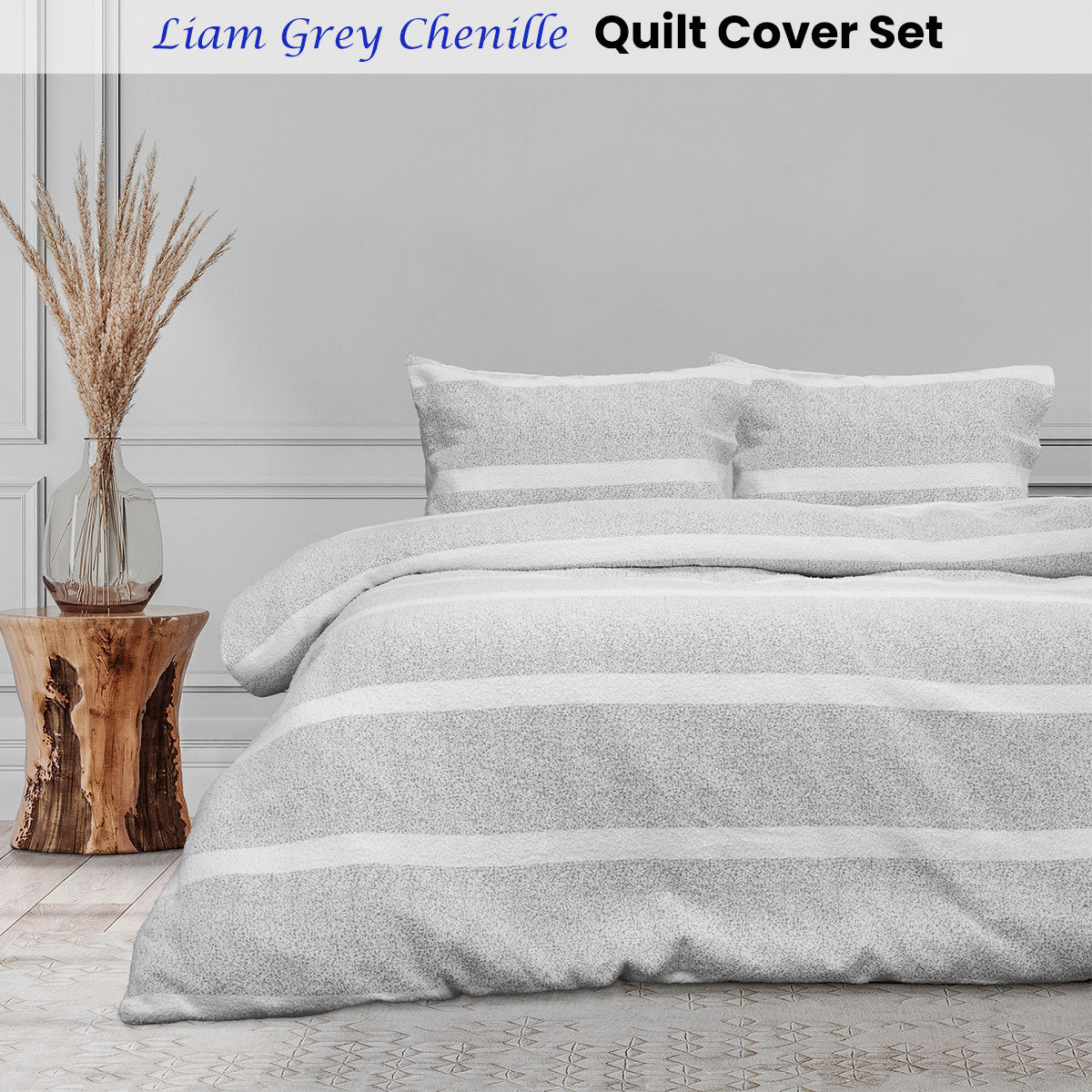 Ardor Liam Chenille Textured Grey Quilt Cover Set