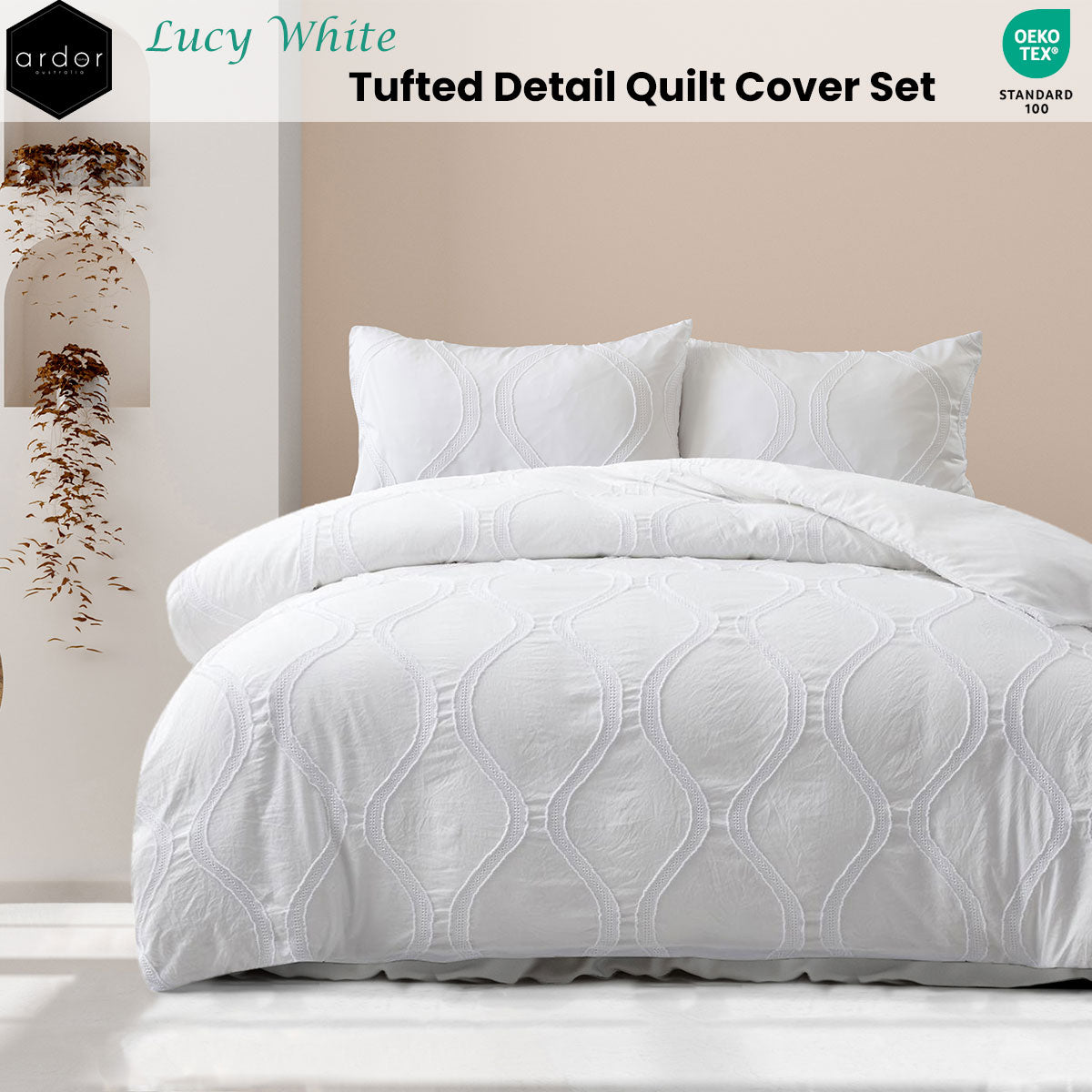 Ardor Lucy White Tufted Detail Quilt Cover Set