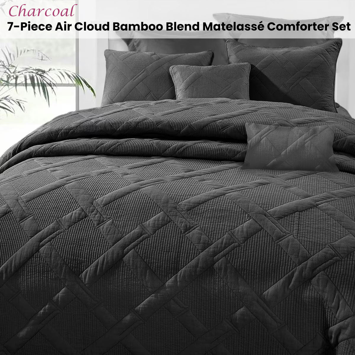 Ramesses Charcoal 7-Piece Air Cloud Bamboo Blend Matelasse Comfort Set