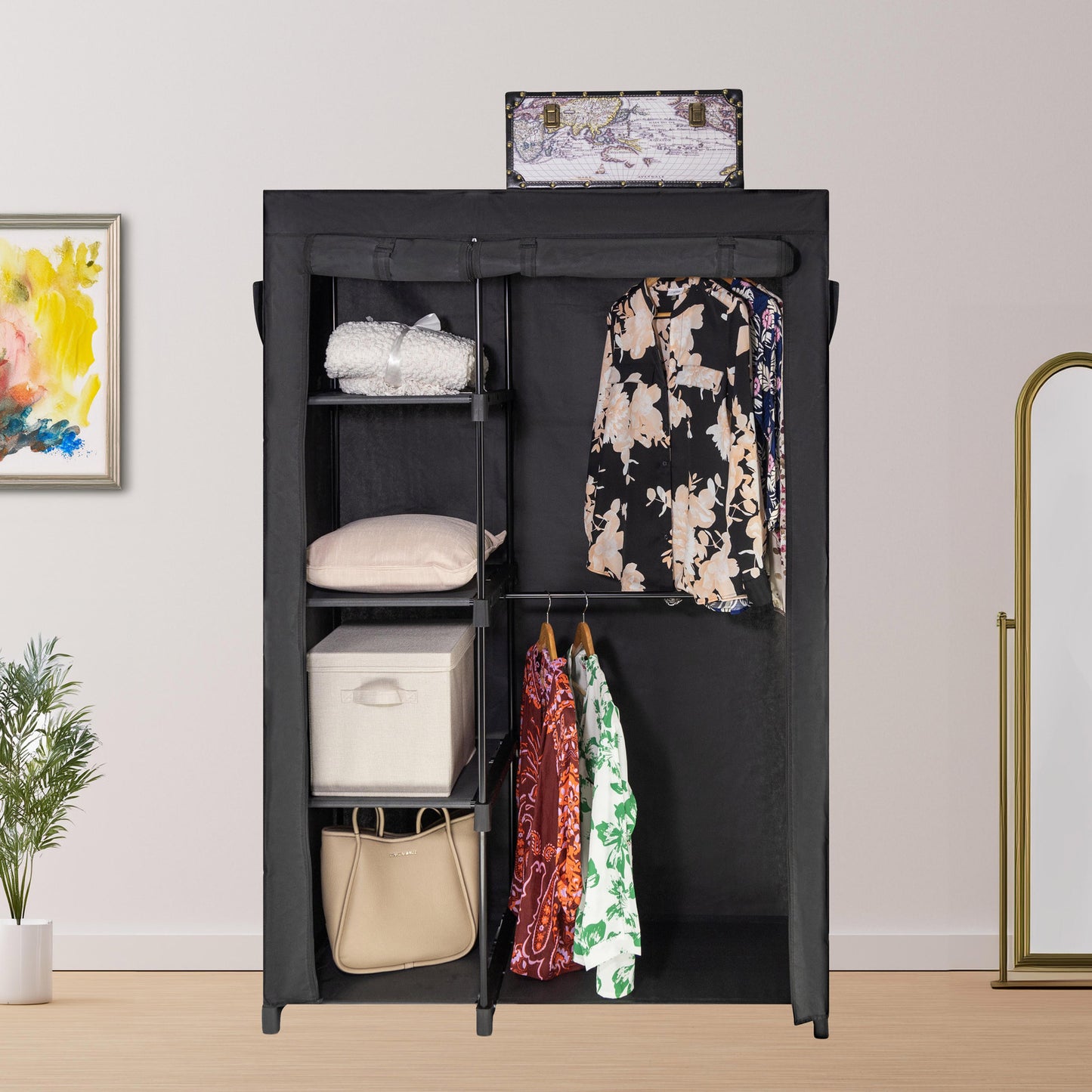 Freestanding Portable Metal Wardrobe Rack – Adjustable Storage, Compact Design