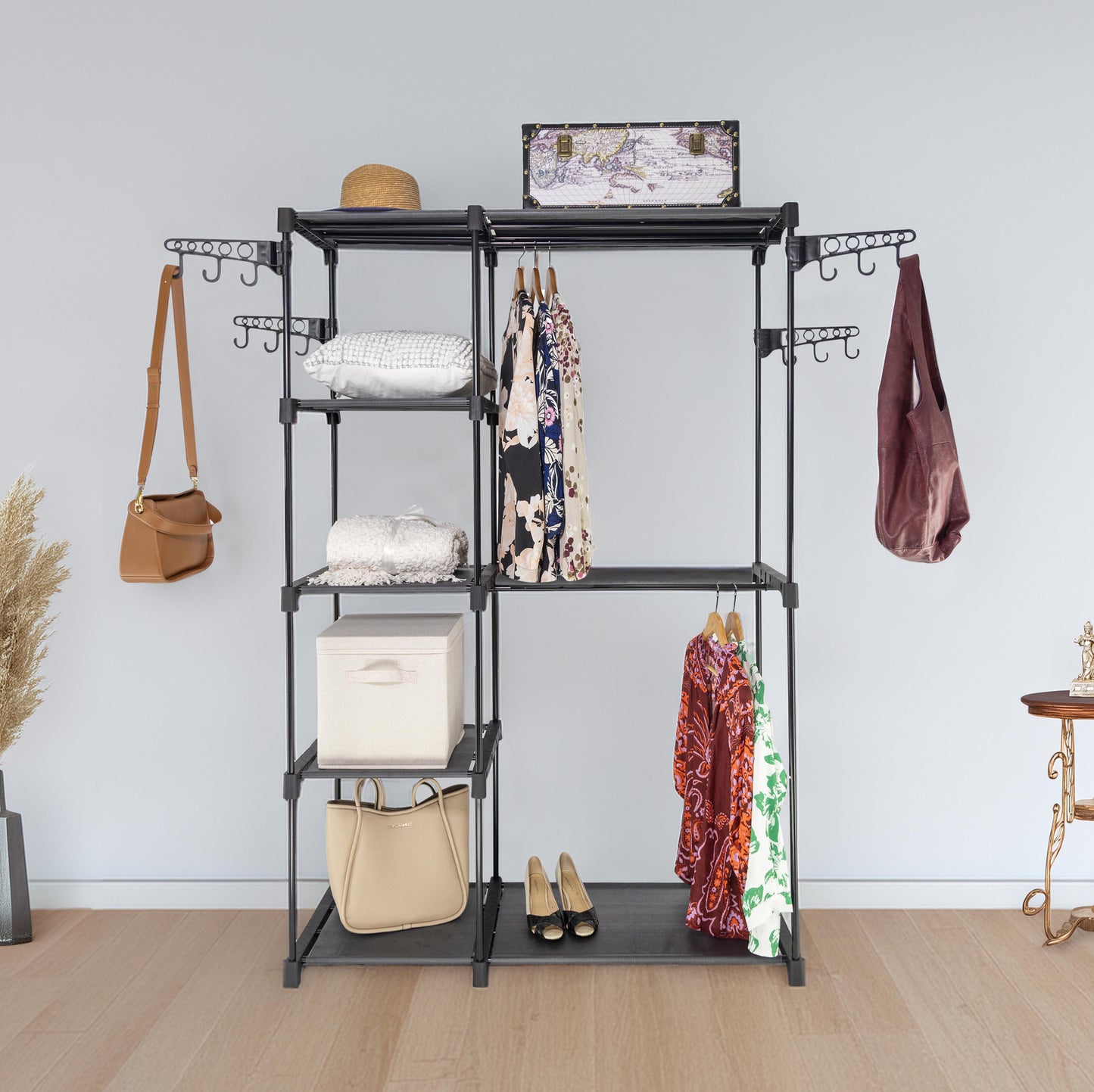 Freestanding Portable Metal Wardrobe Rack – Adjustable Storage, Compact Design