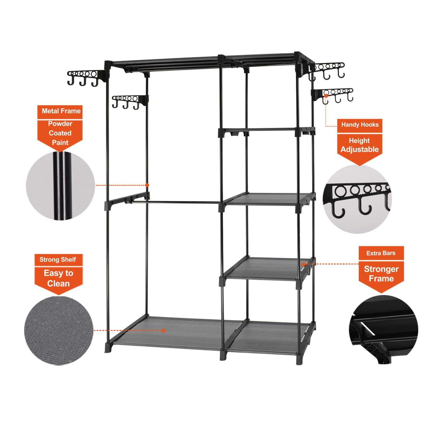 Freestanding Portable Metal Wardrobe Rack – Adjustable Storage, Compact Design