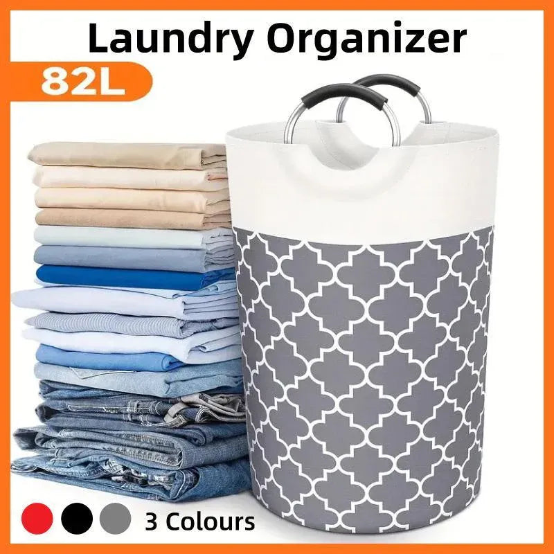 Laundry Basket – 82L Large Capacity, Black, Foldable with Waterproof Fabric