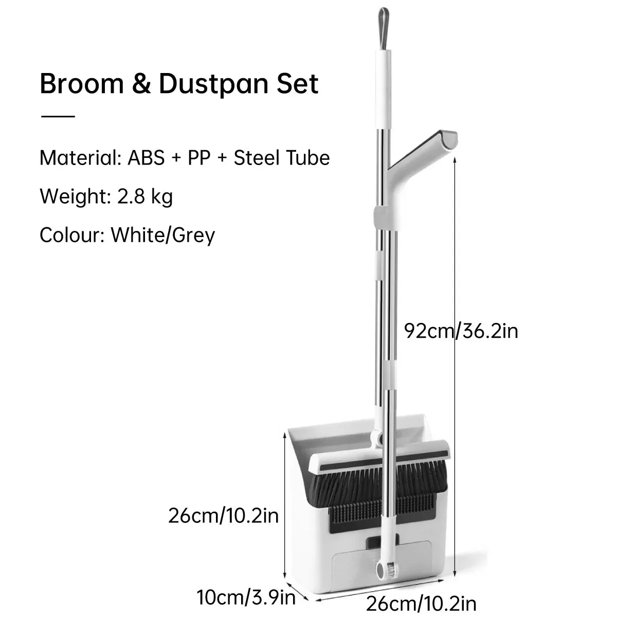 3-in-1 Broom Set – Versatile Cleaning Tool with Dustpan, White