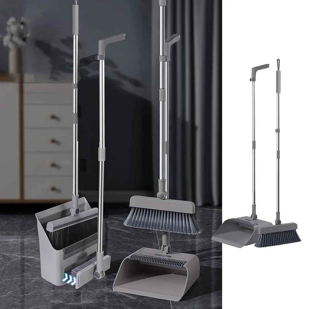 3-in-1 Broom Set – Versatile Cleaning Tool with Dustpan, White