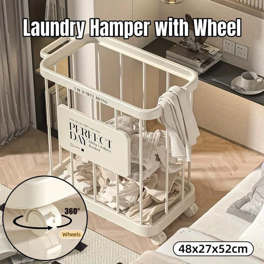 Removable Laundry Basket with Wheels – Slim Storage Bin, Cream