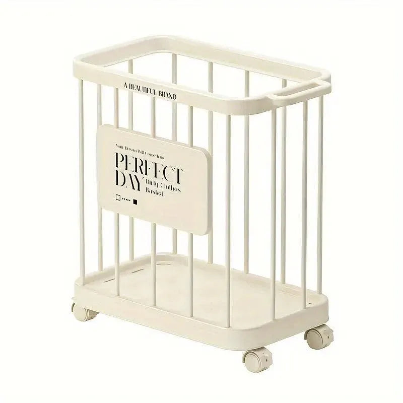 Removable Laundry Basket with Wheels – Slim Storage Bin, Cream