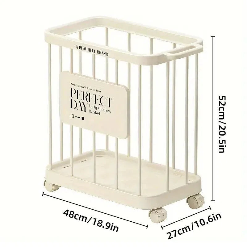 Removable Laundry Basket with Wheels – Slim Storage Bin, Cream