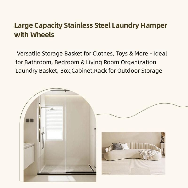 Removable Laundry Basket with Wheels – Slim Storage Bin, Cream
