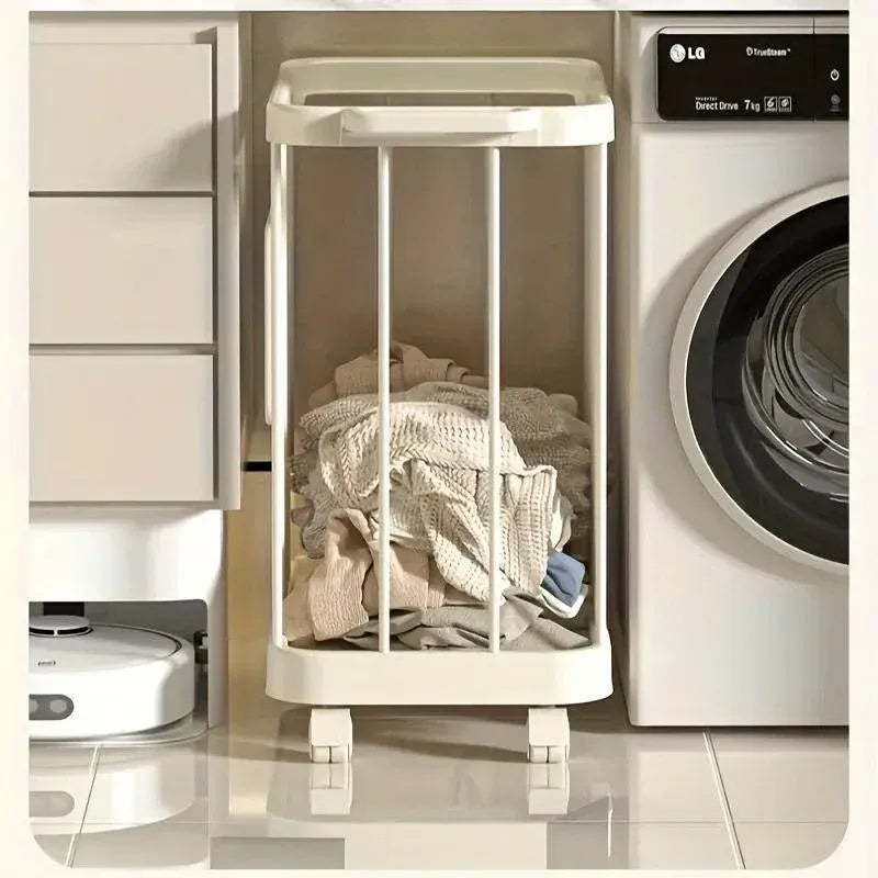 Removable Laundry Basket with Wheels – Slim Storage Bin, Cream