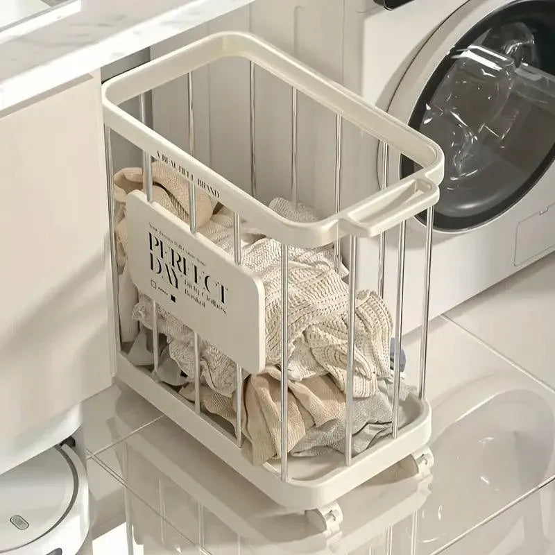 Removable Laundry Basket with Wheels – Slim Storage Bin, Cream