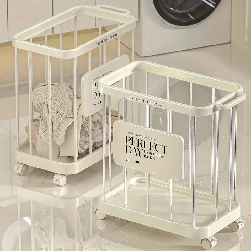 Removable Laundry Basket with Wheels – Slim Storage Bin, Cream