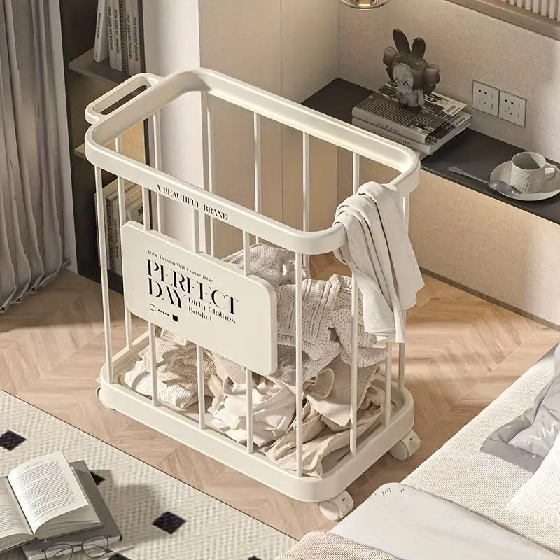 Removable Laundry Basket with Wheels – Slim Storage Bin, Cream