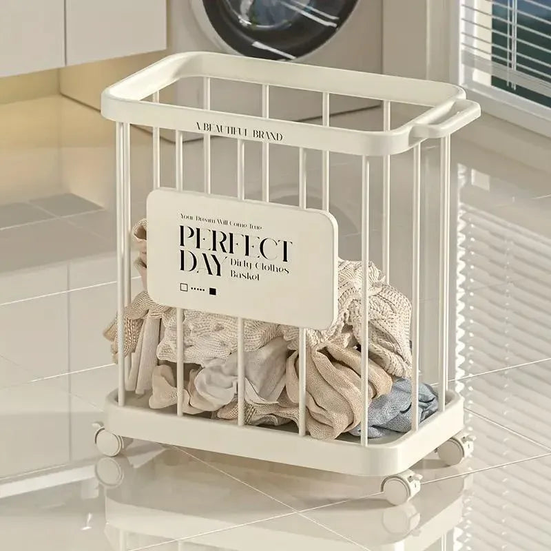 Removable Laundry Basket with Wheels – Slim Storage Bin, Cream