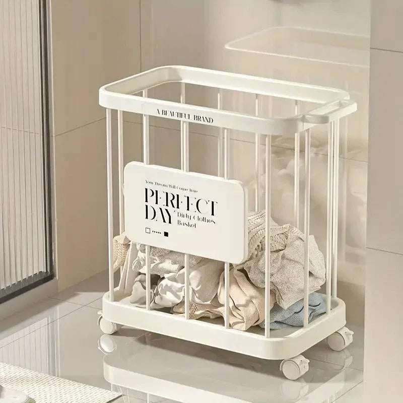 Removable Laundry Basket with Wheels – Slim Storage Bin, Cream