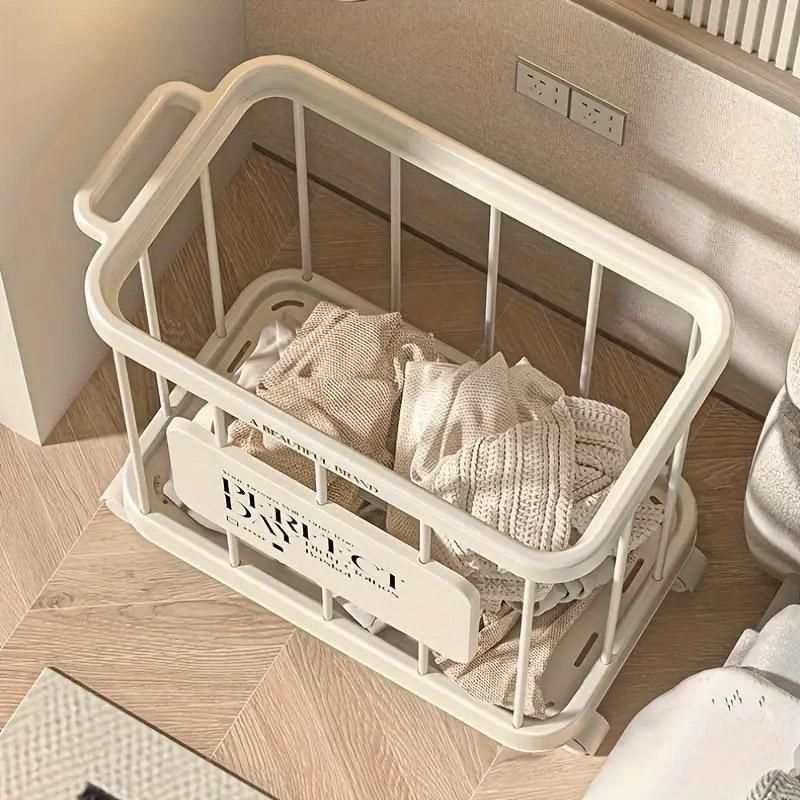 Removable Laundry Basket with Wheels – Slim Storage Bin, Cream
