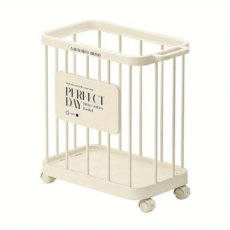 Removable Laundry Basket with Wheels – Slim Storage Bin, Cream